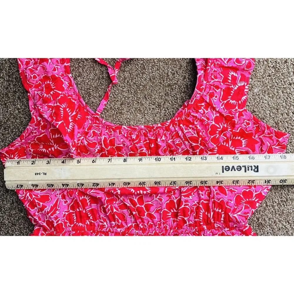 J.Crew Womens Size 8 Pink Floral Cotton Tiered Midi Dress Ruffle Pockets Garden